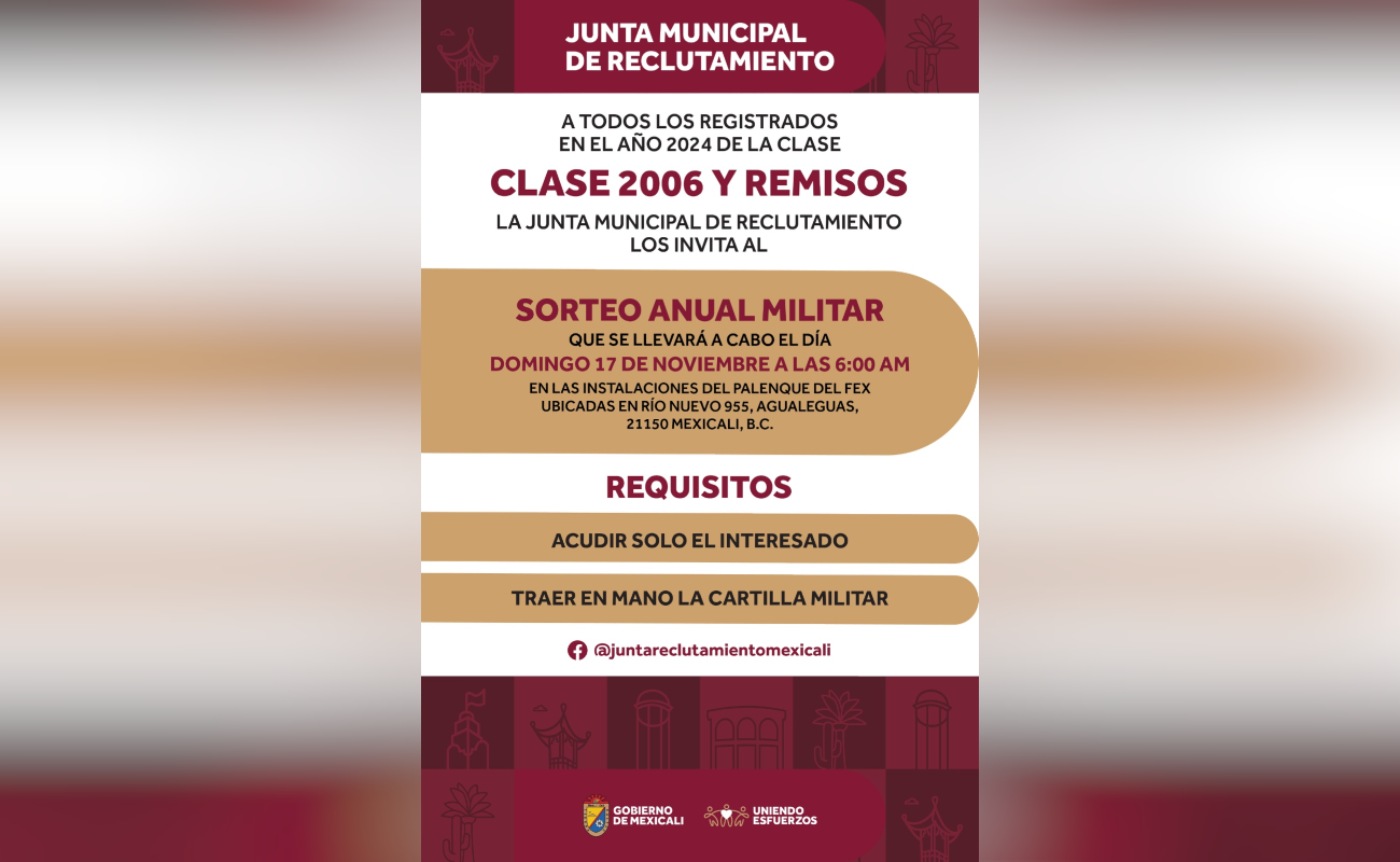 Convocan a jóvenes registrados a la Cartilla Militar al Sorteo Anual