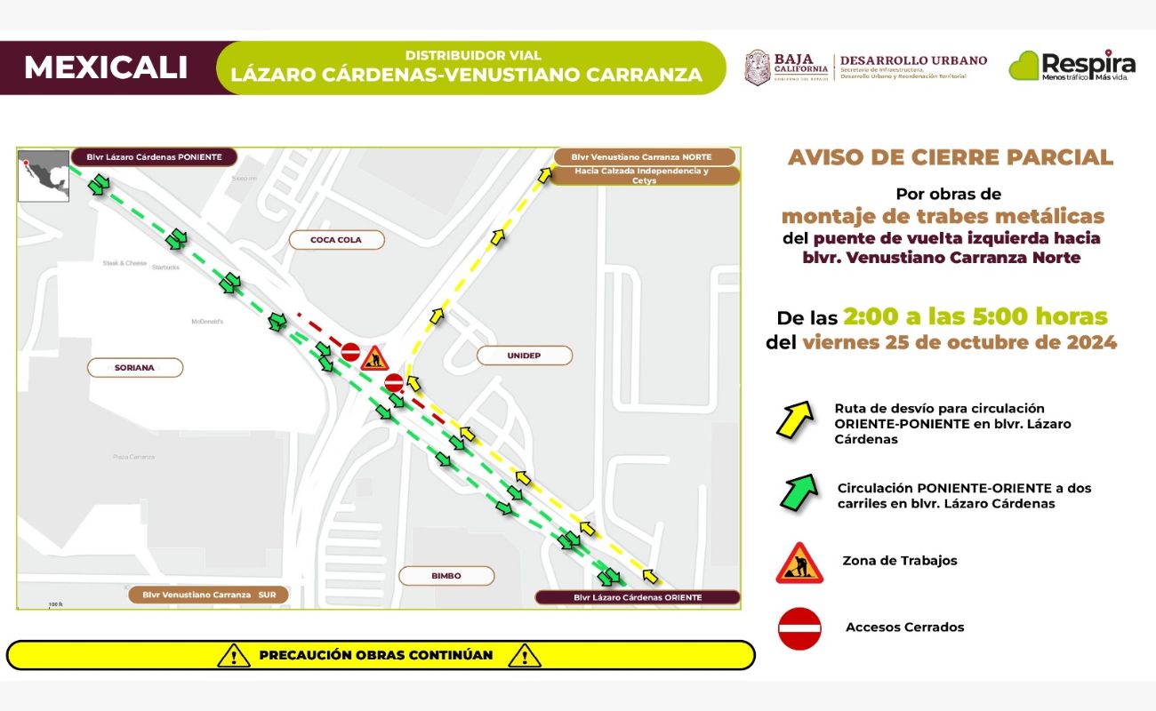 Anuncia SIDURT cierre parcial en el bulevar Lázaro Cárdenas por obras de Distribuidor Vial