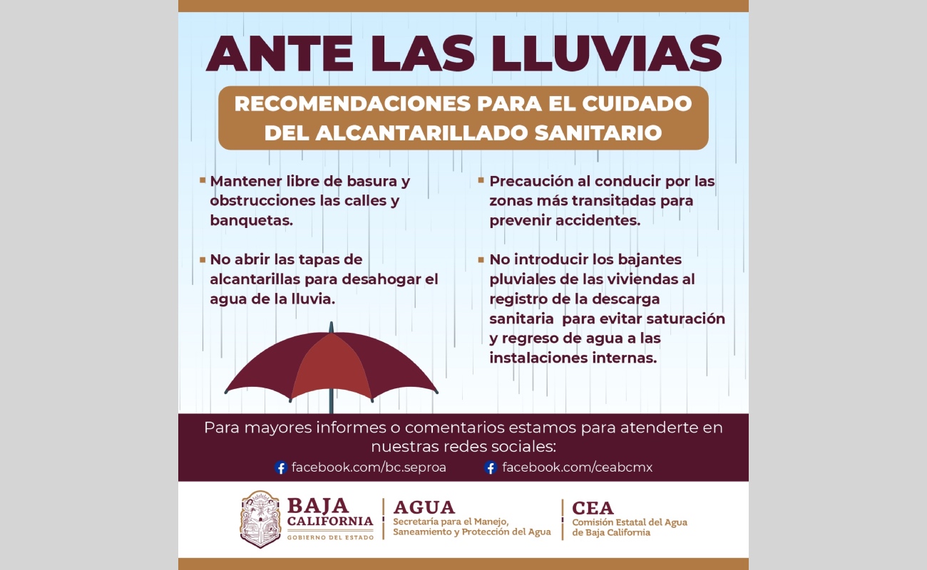 Emite SEPROA recomendaciones ante inminentes lluvias