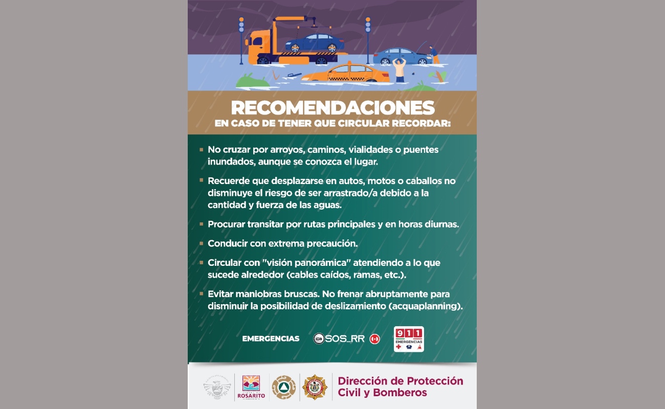 Informa Protección Civil pronóstico de lluvias para hoy en Rosarito