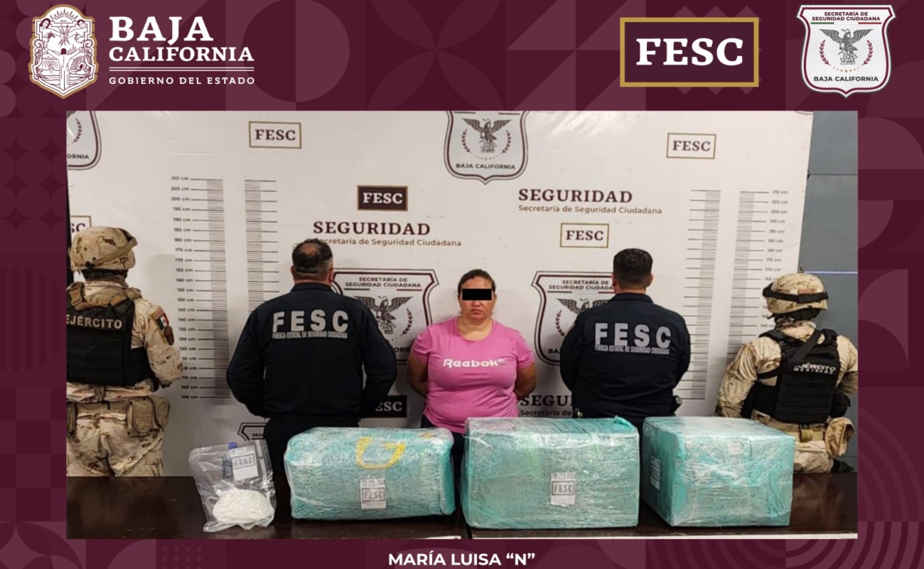 Mujer transportaba más de 70 kilos de metanfetamina, es detenida por la FESC y SEDENA