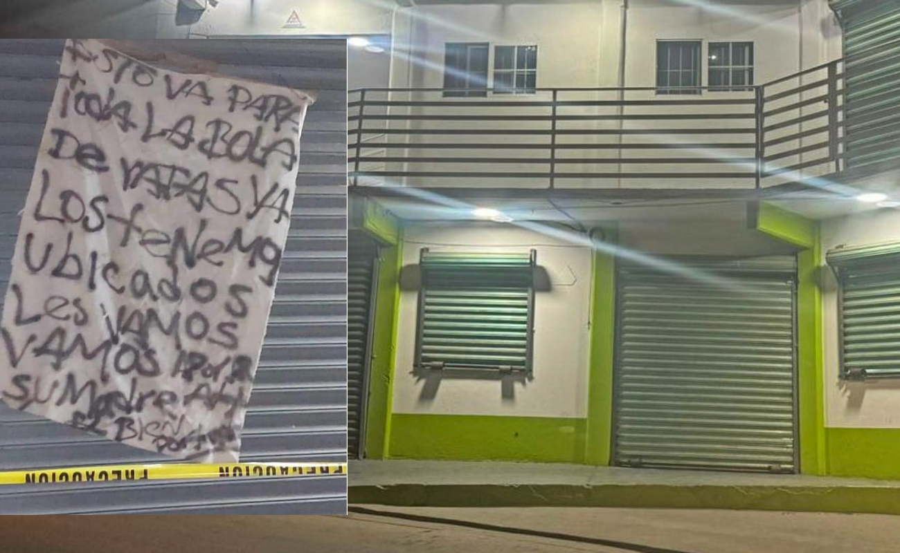 Cuelgan manta con amenaza en gimnasio de las Lomitas