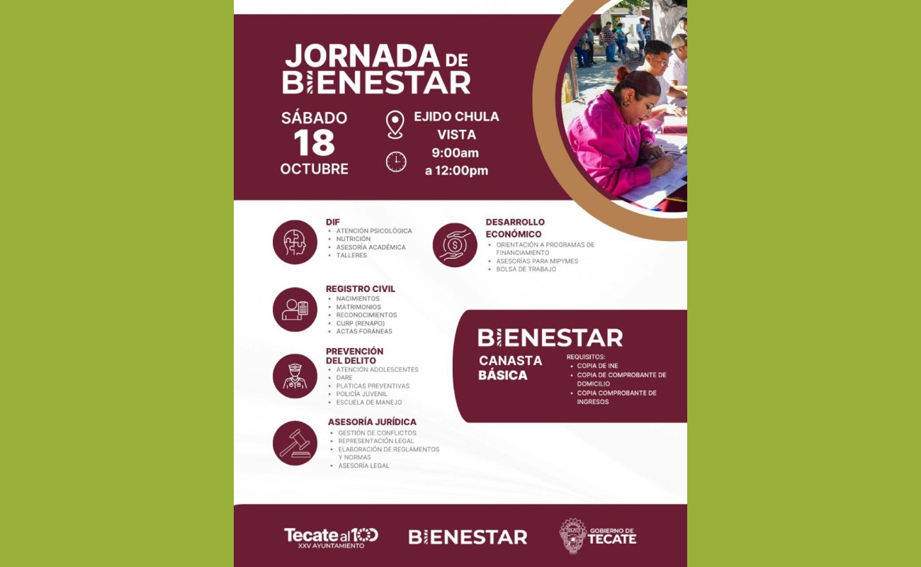 Llevarán Jornada de Bienestar al Ejido Chula Vista