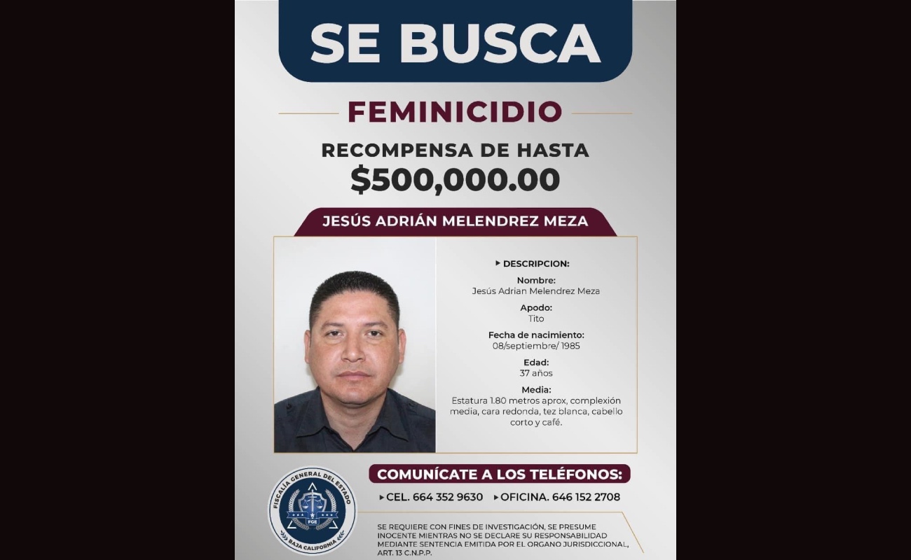 Ofrece FGE recompensa de 500 mil pesos a quien ayude a localizar a presunto feminicida