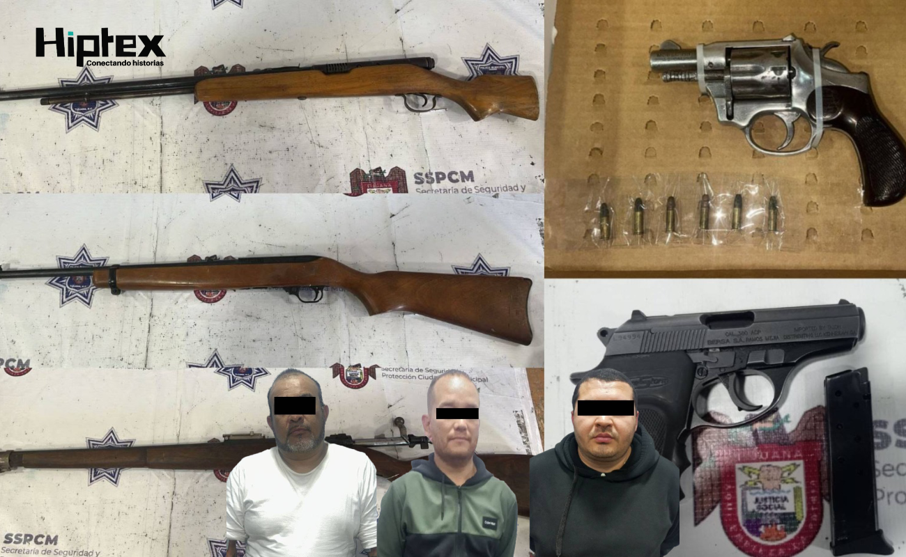 Detiene Policía Municipal a tres hombres armados y asegura cinco armas