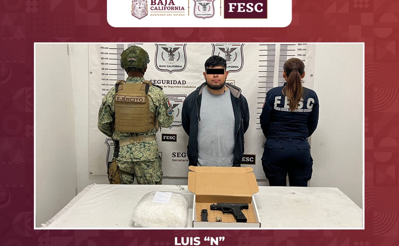 Confiscan Fuerza Estatal y SEDENA arma de fuego y metanfetamina en Ensenada; hay un detenido