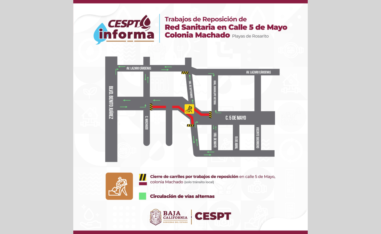Por obras de rehabilitación CESPT ajustará circulación en calle 5 de Mayo en Rosarito