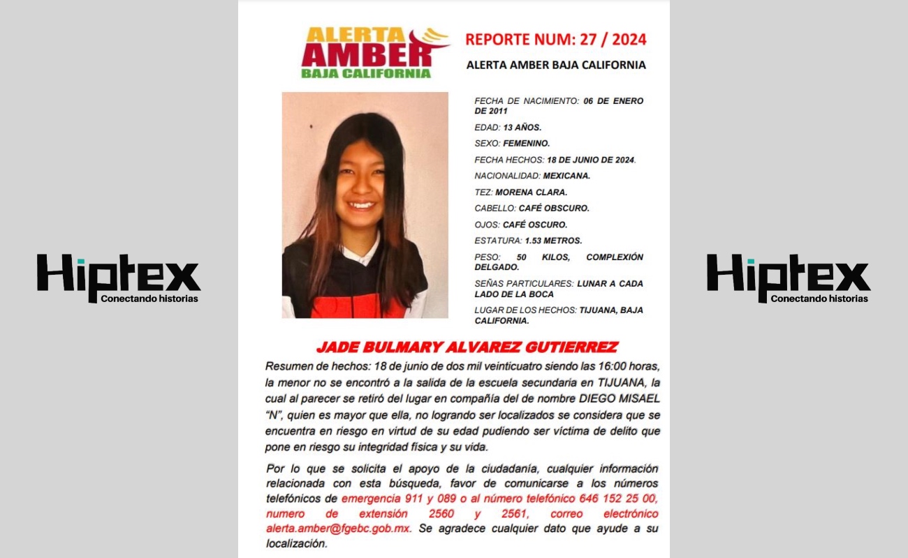 Activan Alerta Amber para Jade Bulmary, de 13 años de edad
