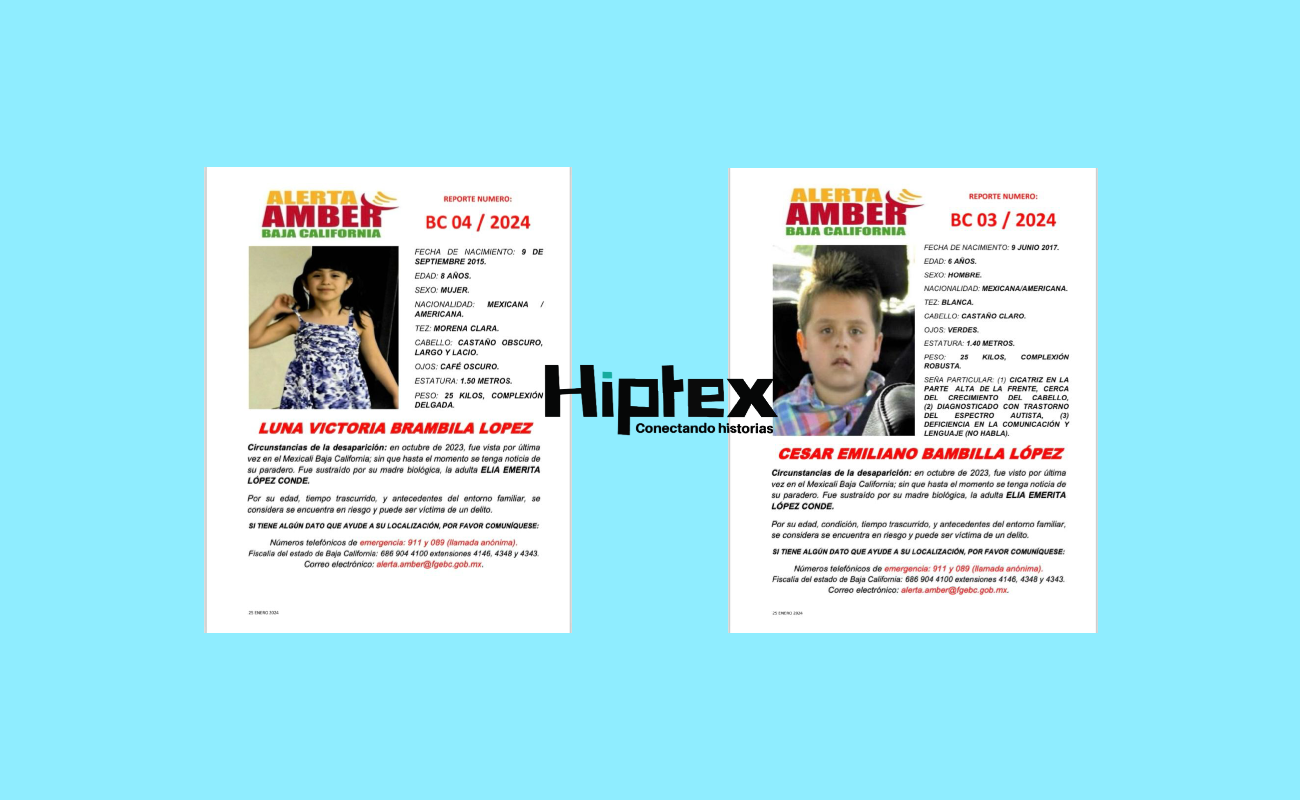 Emiten Alerta Amber para los hermanos Luna Victoria y César Emiliano Brambila López, de 8 y 6 años de edad