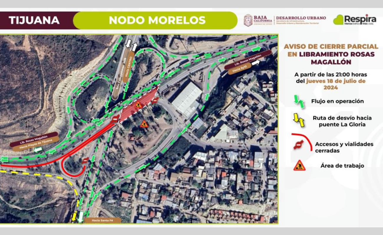 Anuncia SIDURT cierre parcial del Libramiento Rosas Magallón por obras en Nodo Morelos