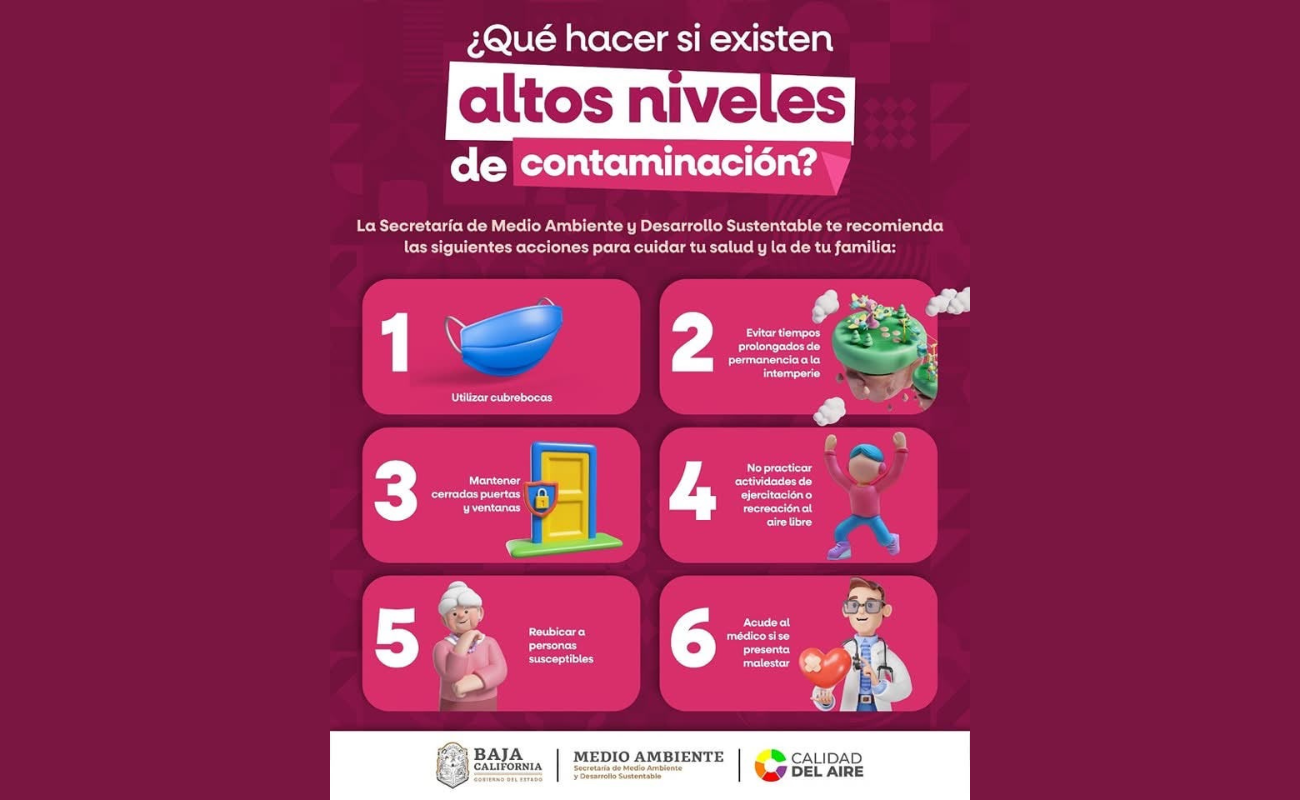 La Secretaría de Medio Ambiente emite recomendaciones para proteger la salud y reducir la contaminación por PM10 en Mexicali.