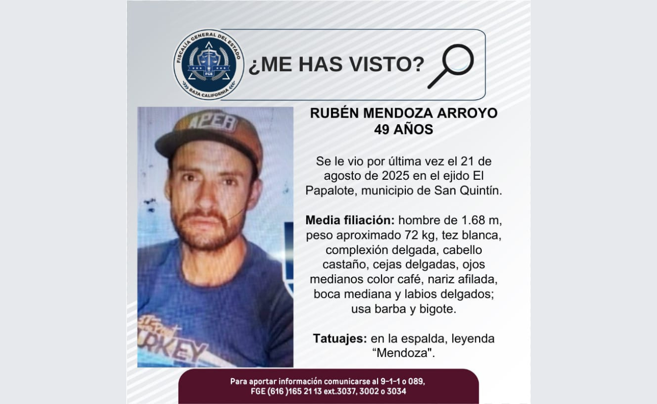 Lleva cinco meses desaparecido en San Quintín