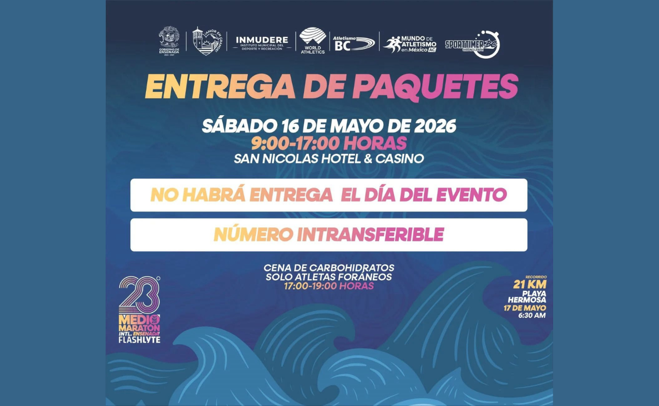 Entregarán paquetes para participantes del XXIII Medio Maratón Internacional Ensenada FlashLyte 2026
