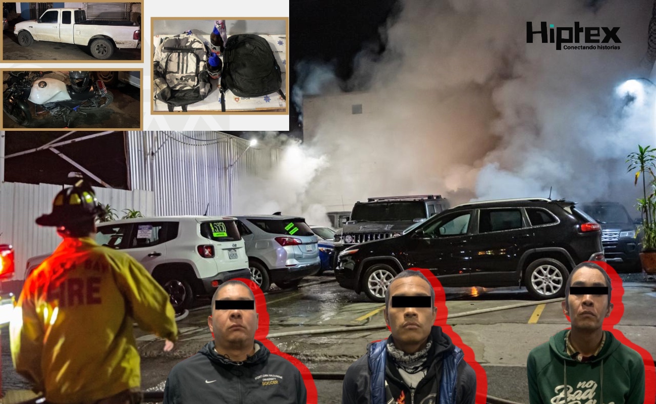 Arrestan a sujetos implicados en incendio en lote de autos CAMI
