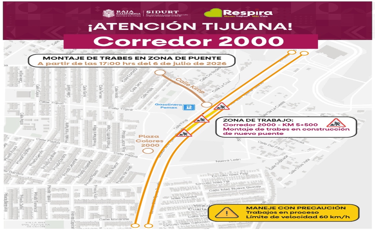 Anuncia SIDURT inicio de montaje de trabes en puente del Corredor TIJ-ROS 2000