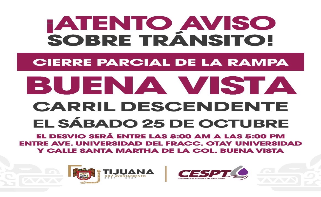 Cierre parcial hoy, del carril descendente de la Rampa Buena Vista