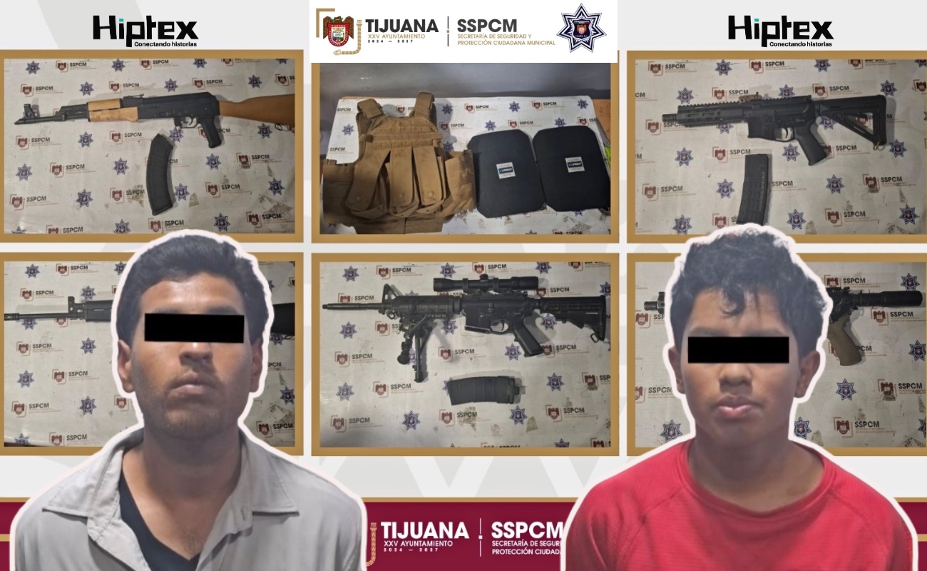 Detienen a dos en posesión de mini arsenal y chalecos