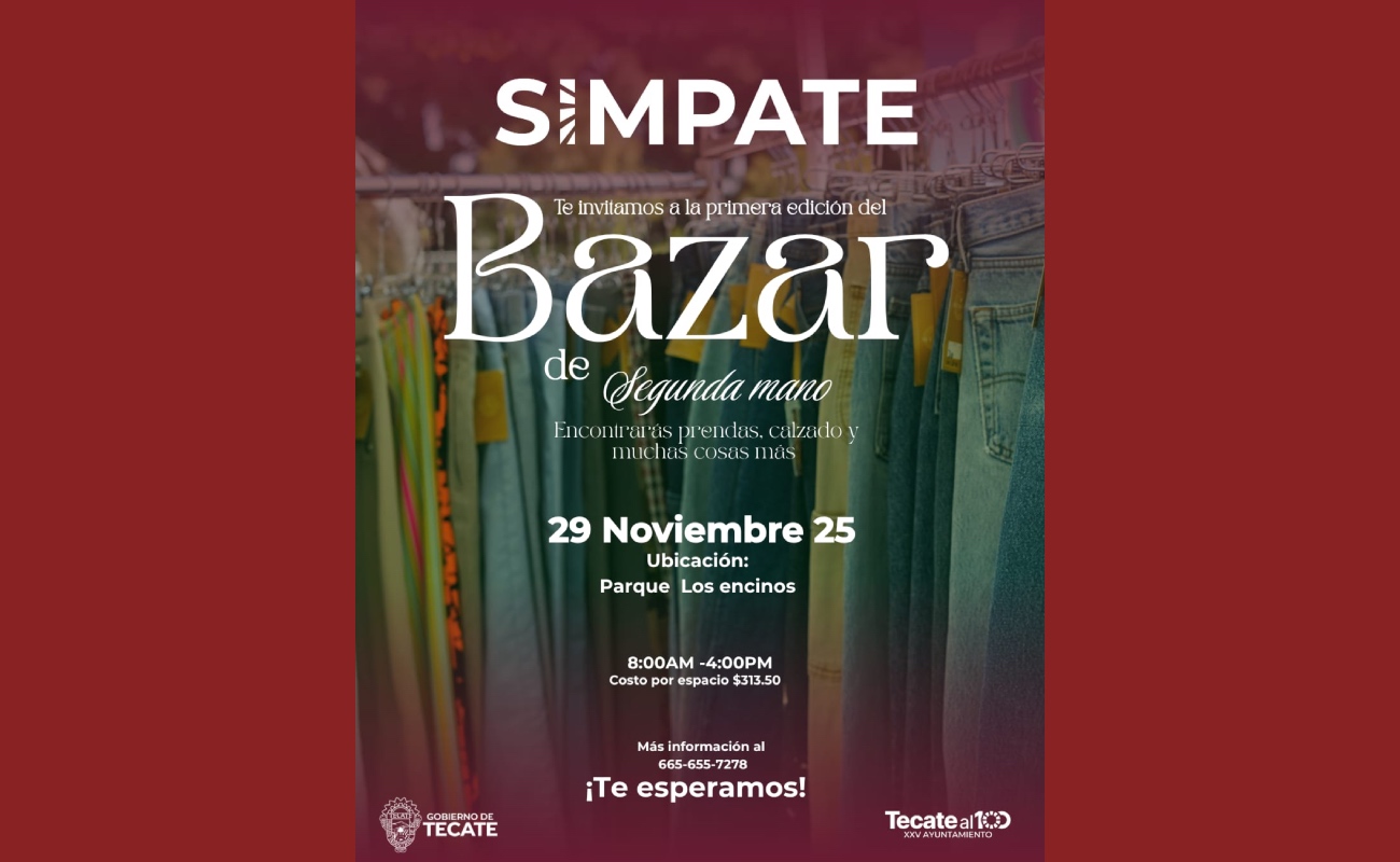 Invita SIMPATE a la primera edición del Bazar de Segunda Mano