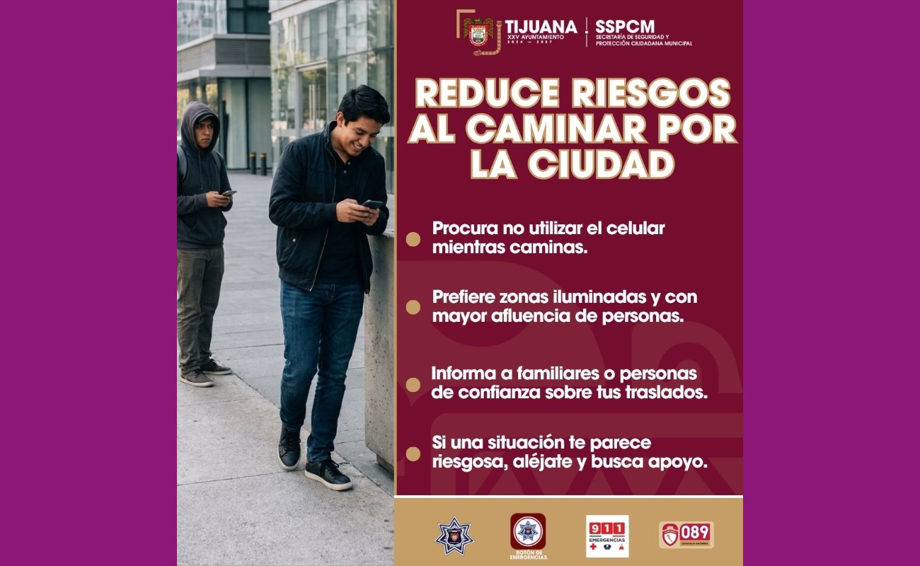 Llaman a la ciudadanía a adoptar medidas preventivas para reducir riesgos al transitar por la ciudad