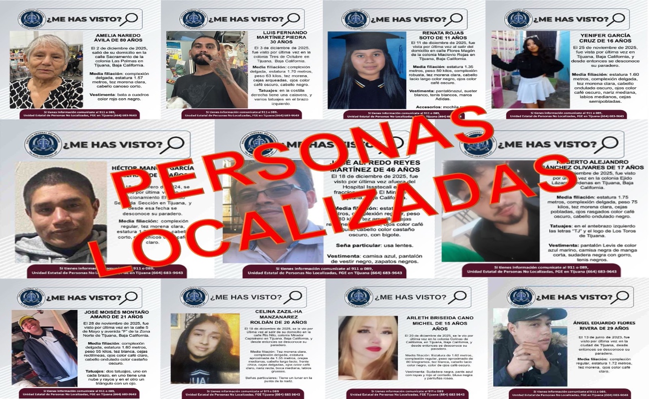 Localiza FGE a once personas reportadas como desaparecidas en BC