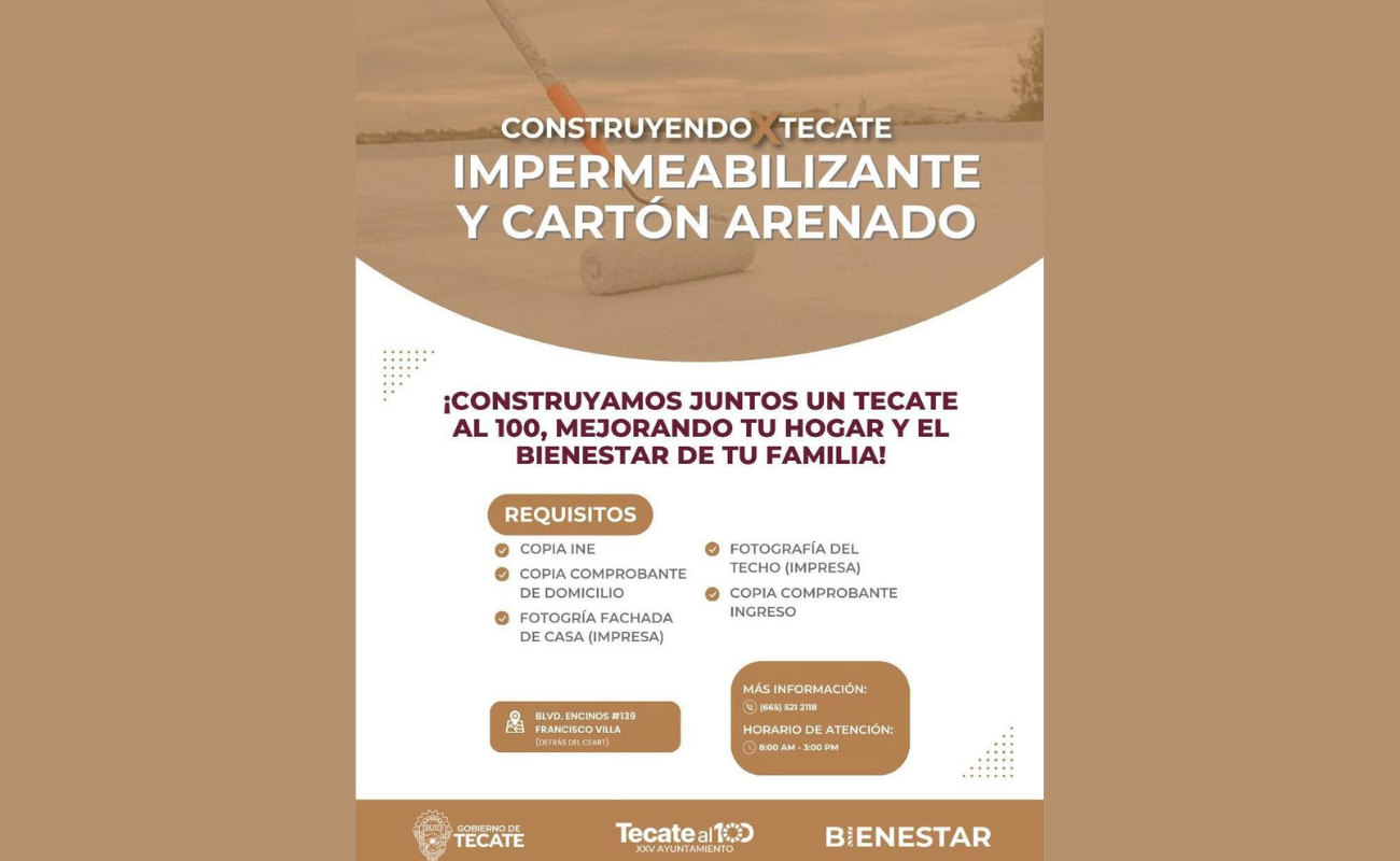 Gobierno de Tecate lanza convocatoria de apoyos para mejoramiento de vivienda