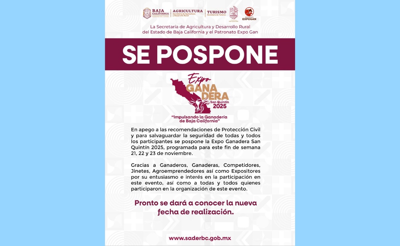 Posponen actividades de la Expo Ganadera Saab Quintín 2025
