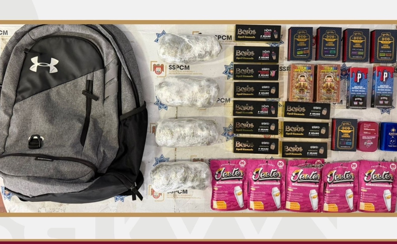 Asegura Policía Municipal a dos personas y decomisa sustancias prohibidas tras reporte ciudadano