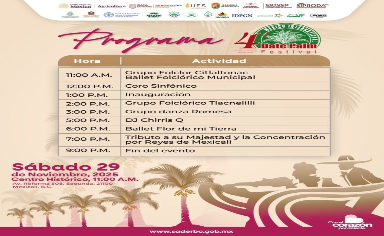 El festival se llevará a cabo el sábado 29 de noviembre, a partir de las 11:00 de la mañana, en el Centro Histórico de Mexicali.