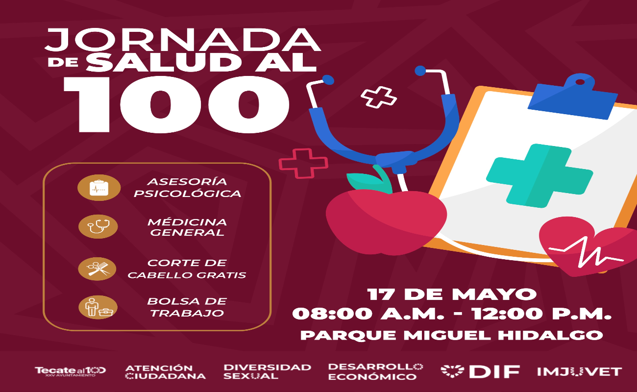 Gobierno de Tecate invita a la “Jornada de Salud al 100” en el Parque Miguel Hidalgo