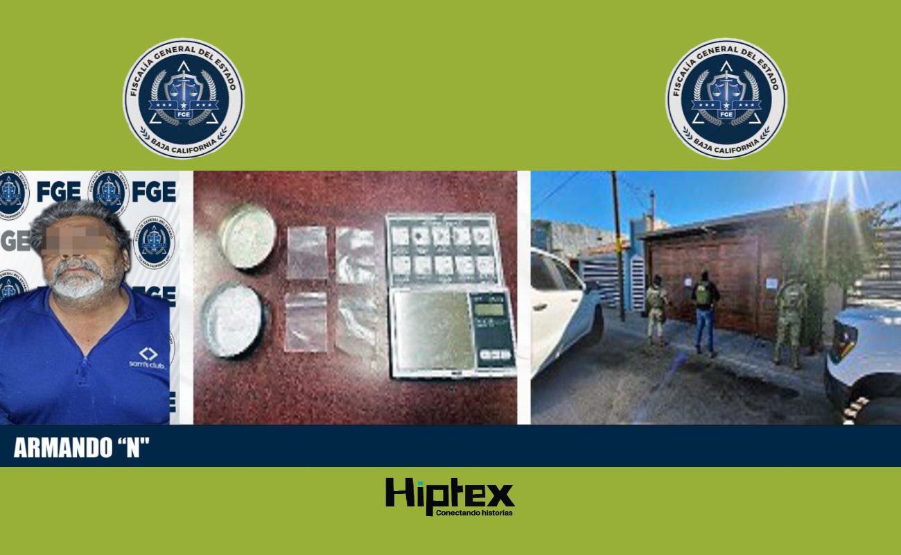 Armando N, presunto narcomenudista, fue detenido en Mexicali durante un cateo en el fraccionamiento Villanova.