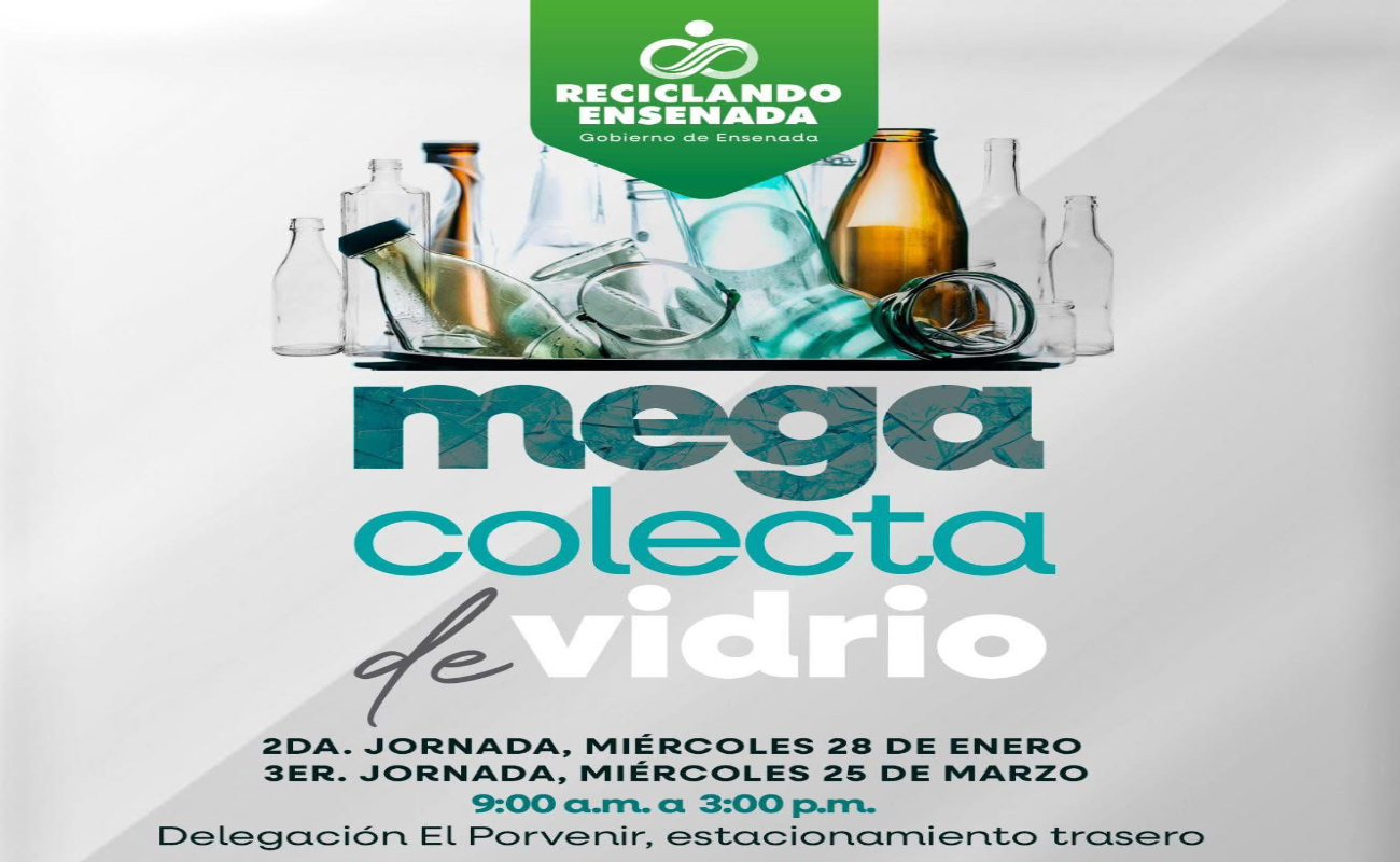 Las Mega Colectas de Vidrio se realizarán los días 28 de enero y 25 de marzo de 2026.