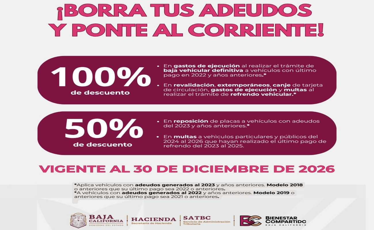 Condona Gobierno de BC adeudos vehiculares con tres años o más
