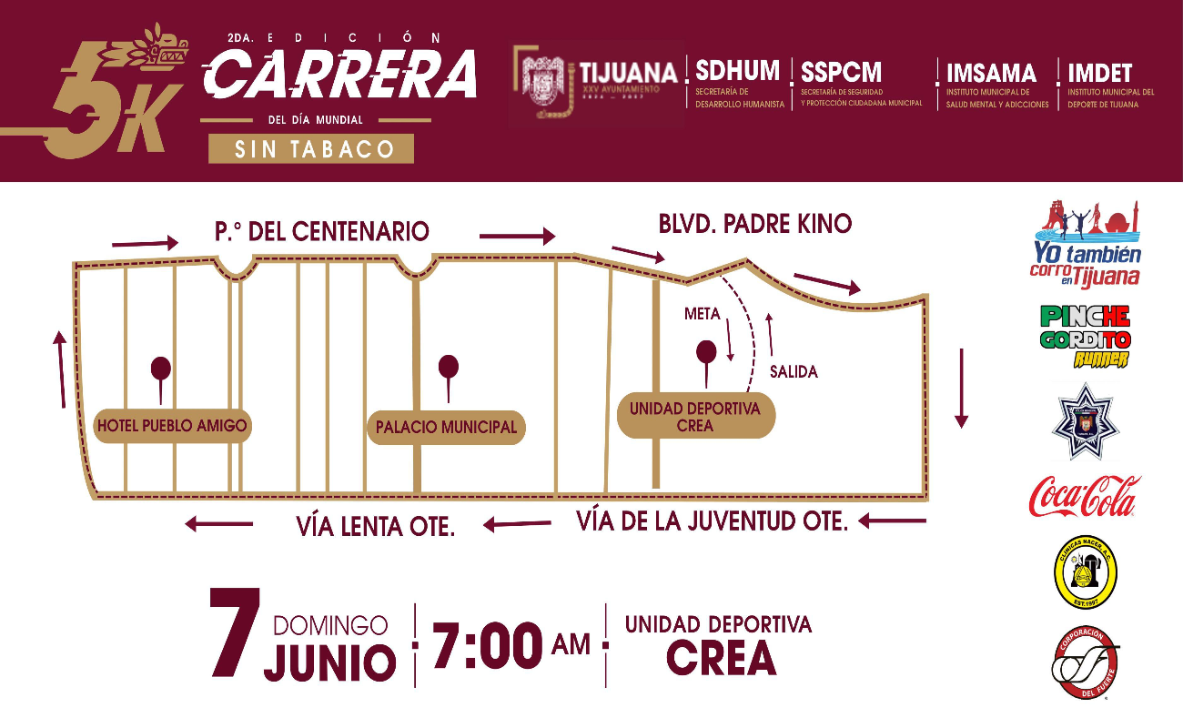 Informa Gobierno Municipal de Tijuana cierres temporales de vialidades por la 2da. Carrera 5K 'Corre Sin Tabaco'