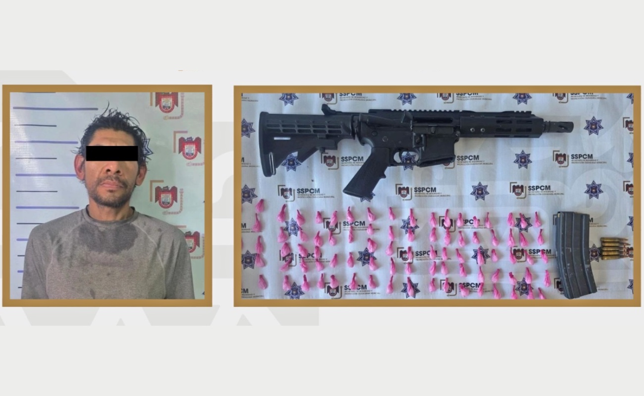 La SSPCM detuvo en Tijuana a Ernesto “N”, de 41 años, con un fusil calibre .223 y metanfetaminas tras un patrullaje.
