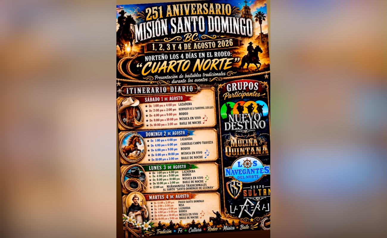 Celebrará Misión Santo Domingo 251 años de tradición y cultura con un programa artístico y cultural