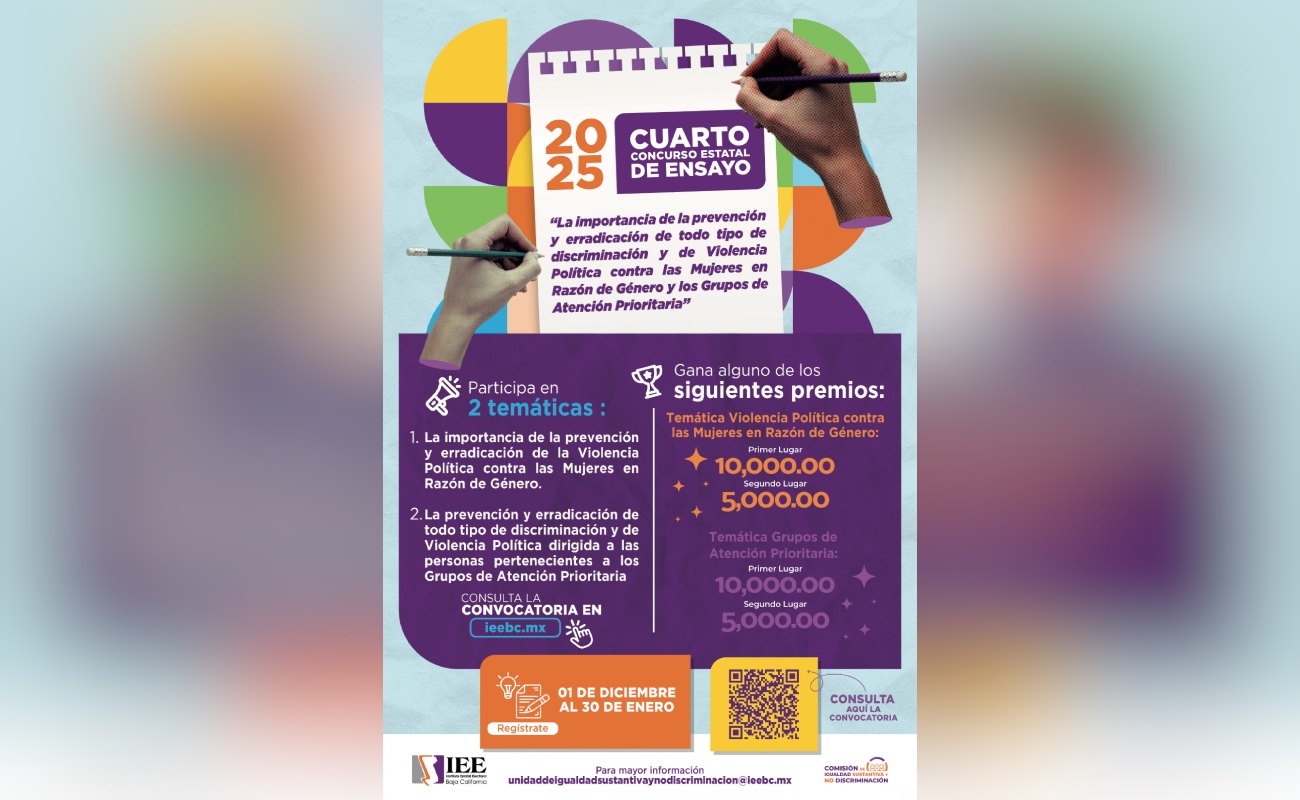 Invita IEEBC a participar en el IV concurso estatal de Ensayo 2025