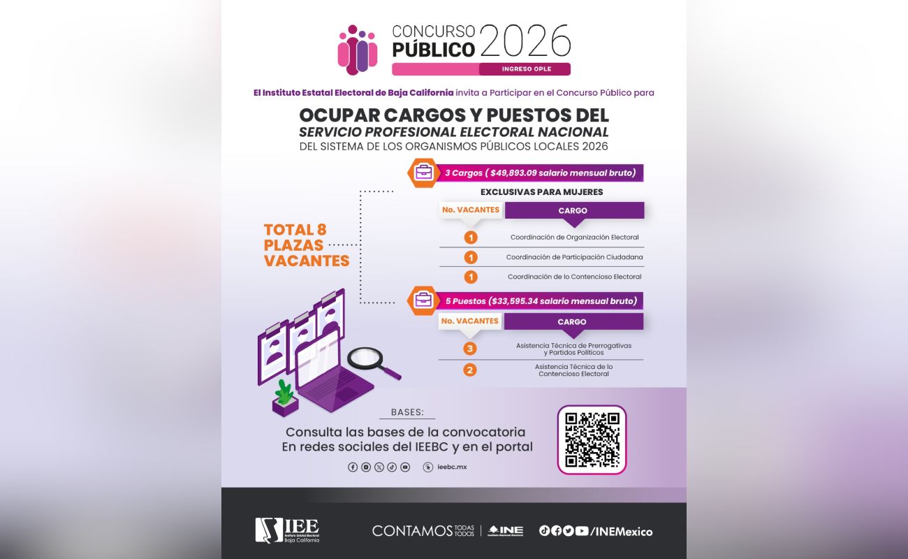 Invita IEEBC a participar en el concurso público 2026 del servicio profesional electoral nacional