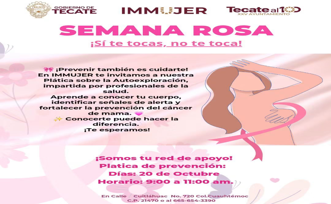 Invitan en Tecate a mujeres a participar en plática de prevención del cáncer de mama