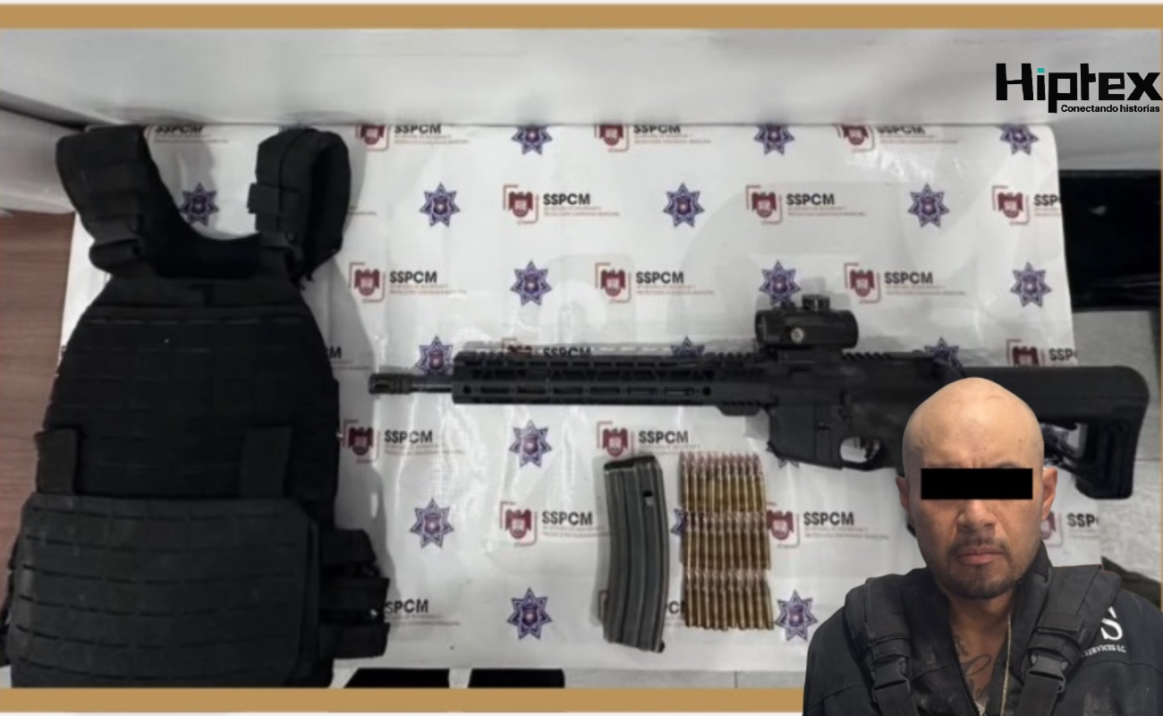 Detiene Policía Municipal a persona con fusil, chaleco antibalas y orden de aprehensión vigente