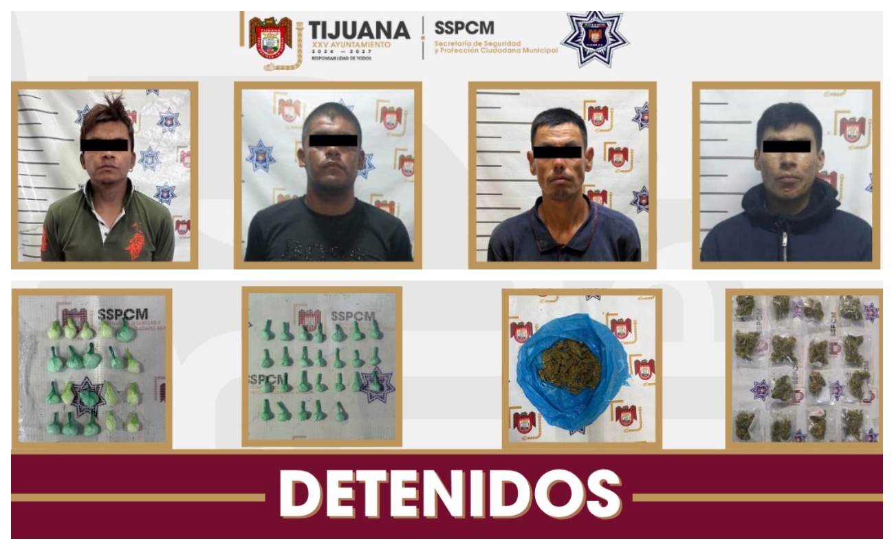 Los detenidos y la droga asegurada quedaron a disposición de la Fiscalía BC.