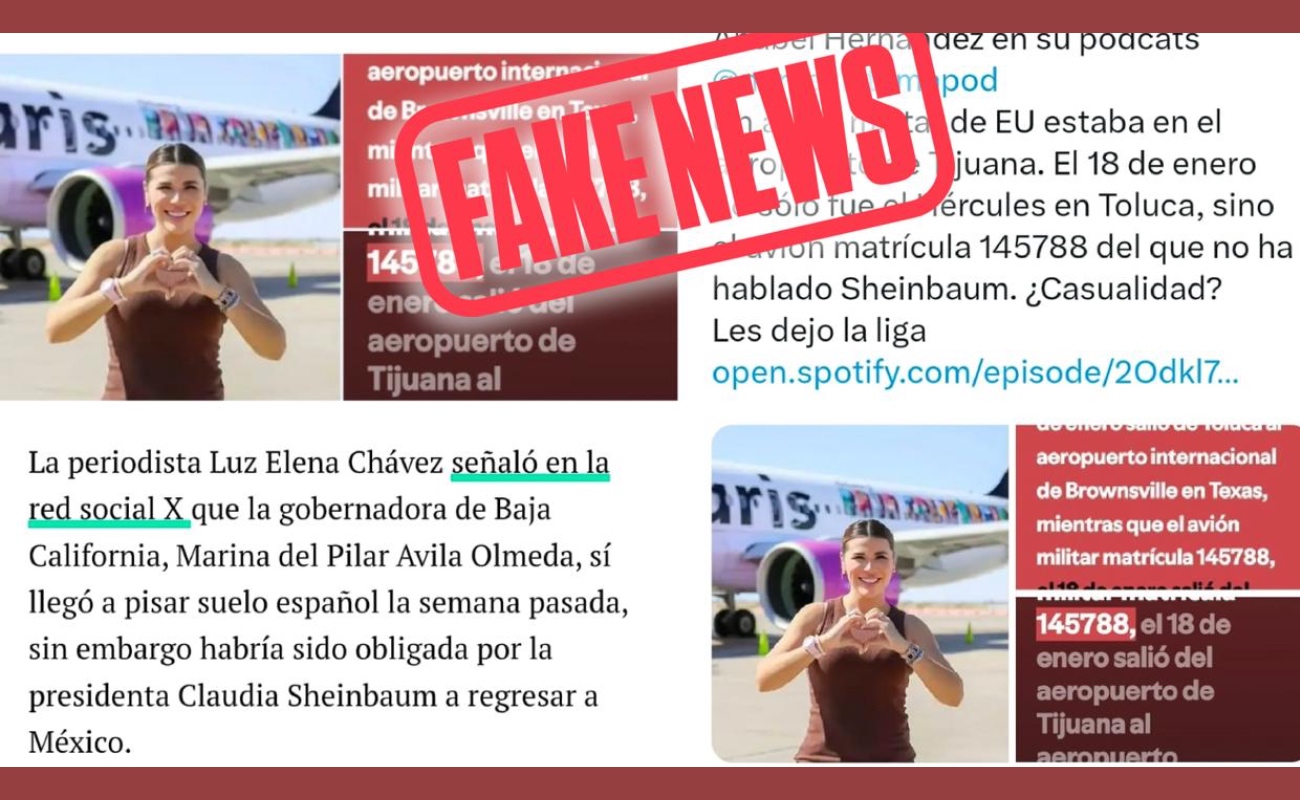 Falso que gobernadora Marina del Pilar estuviera en Madrid y avión militar de EEUU en Tijuana: gobierno del estado
