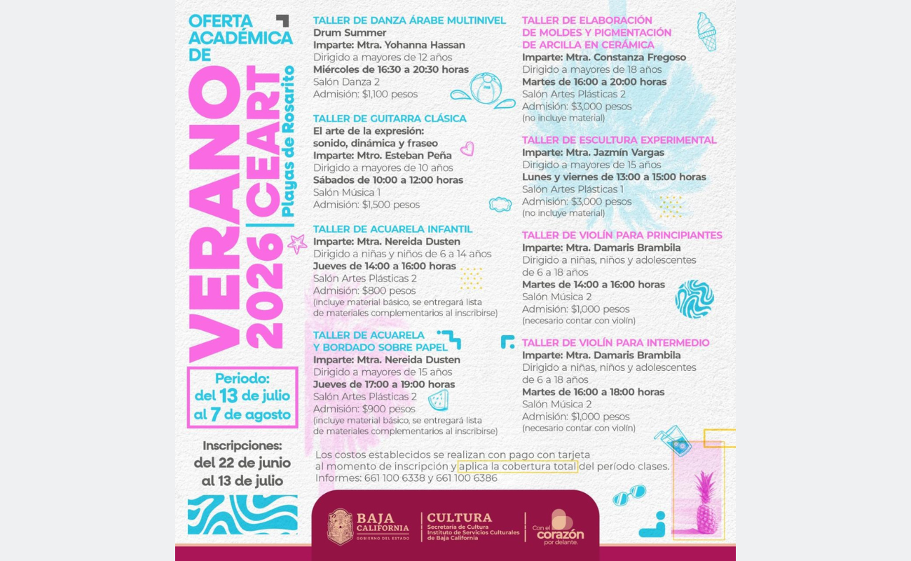 Campamento y oferta académica de verano ofrece CEART Playas de Rosarito