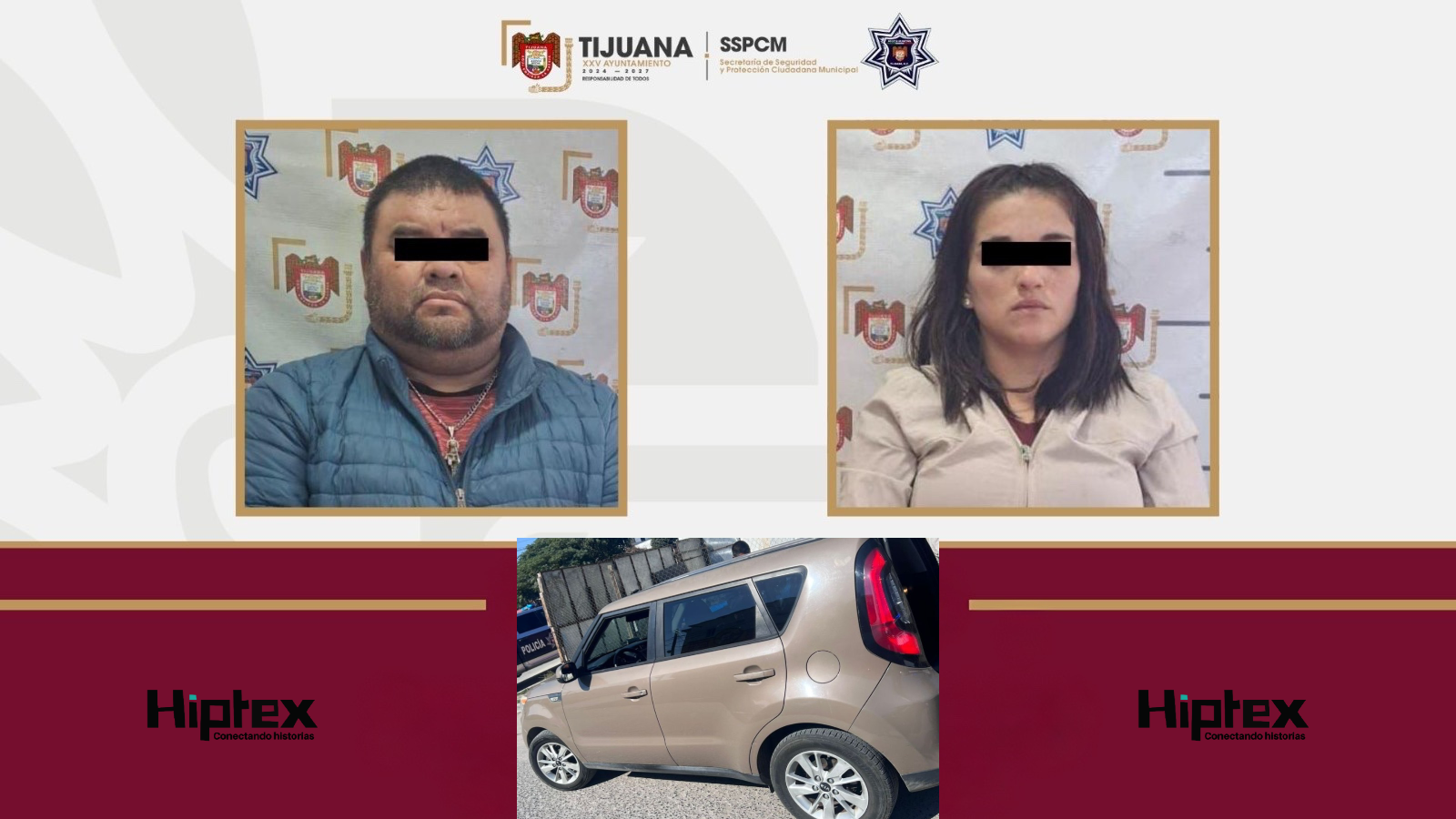 Fueron detenidos los tripulantes del vehículo, identificados como Luis Adán “N”, y Kiara “N”.