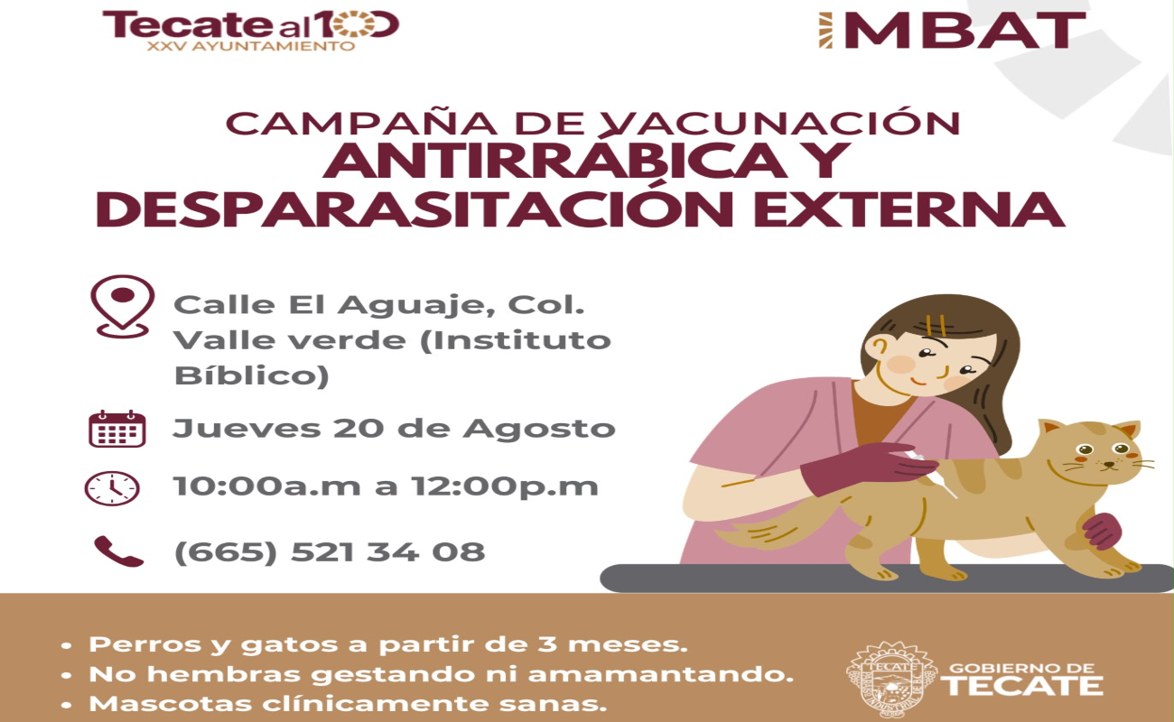 Campaña de Vacunación Antirrábica y desparasitación externa gratuita en Tecate