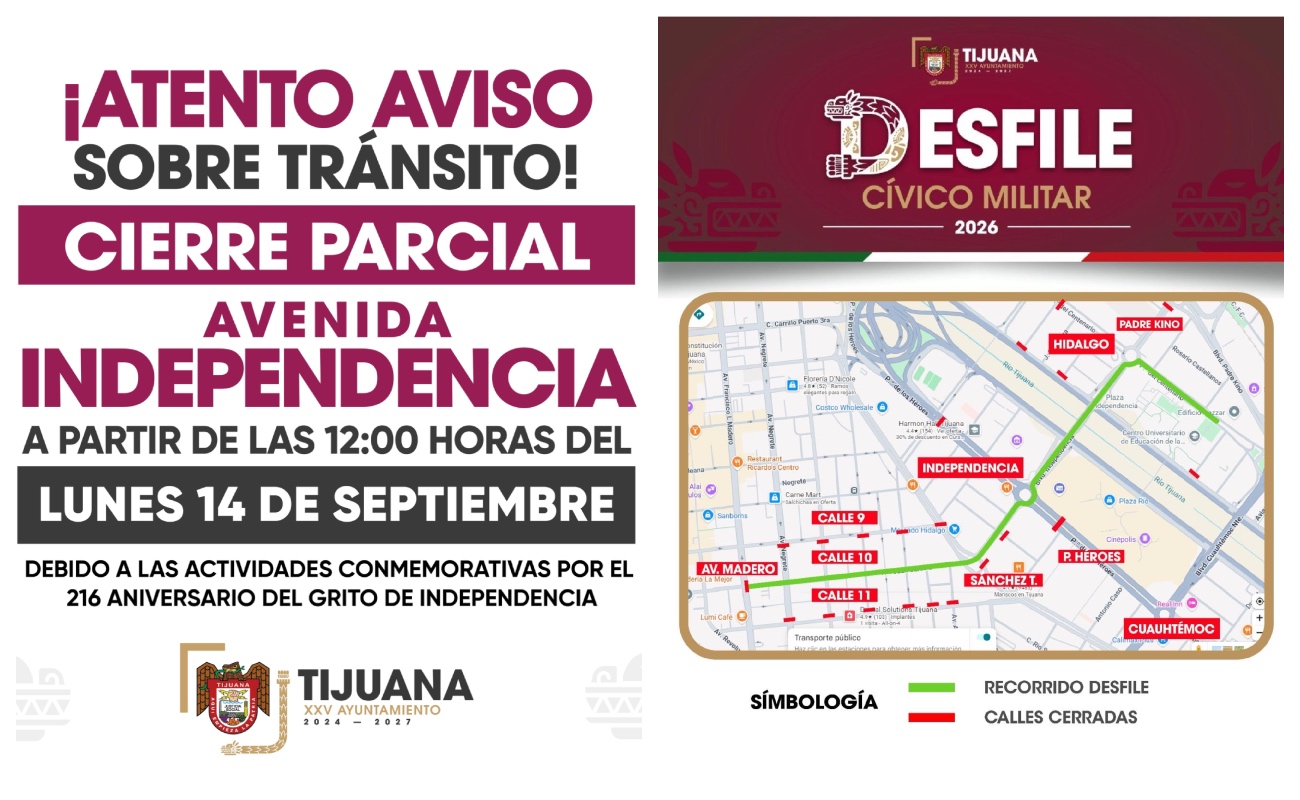 Avisan sobre cierres parciales de vialidades por festejos patrios