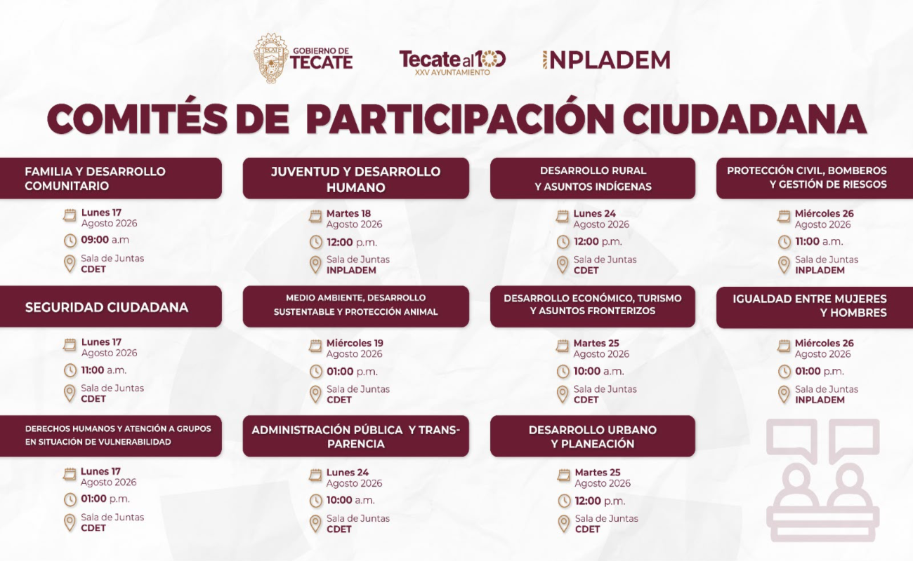 Invita INPLADEM a participar en la 7ma Sesión Ordinaria de los Comités de Participación Ciudadana