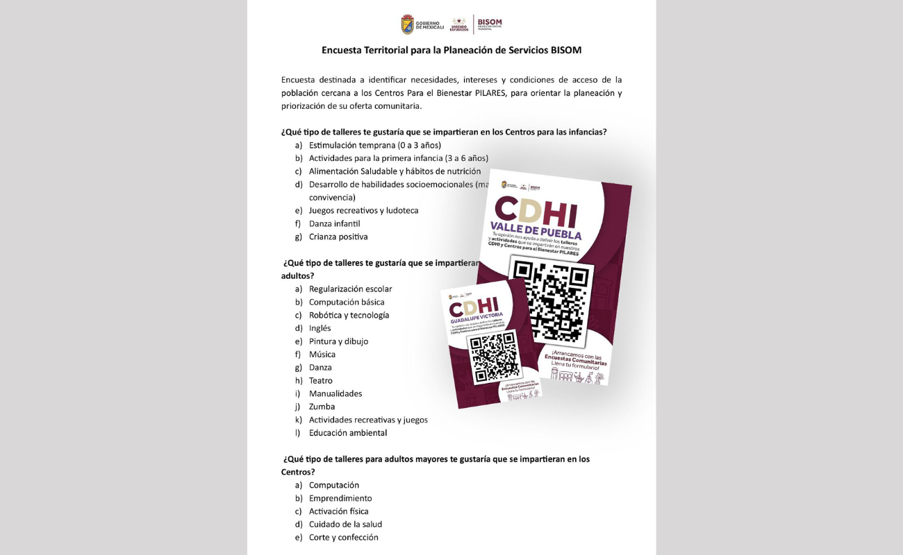 Gobierno de Mexicali invita a participar en encuesta para definir actividades de los centros para el bienestar
