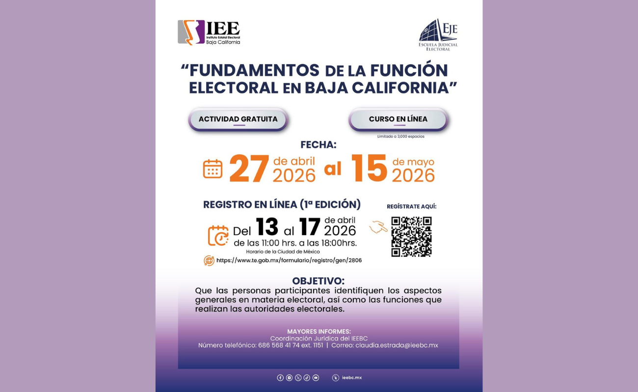 El curso, gratuito y con cupo limitado a 3,000 personas, aborda temas como autoridades electorales, proceso electoral y violencia política de género.