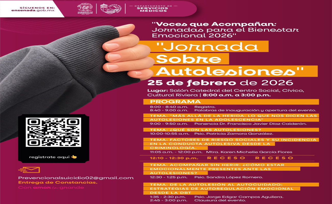 Invitan en Ensenada a la Jornada sobre Autolesiones