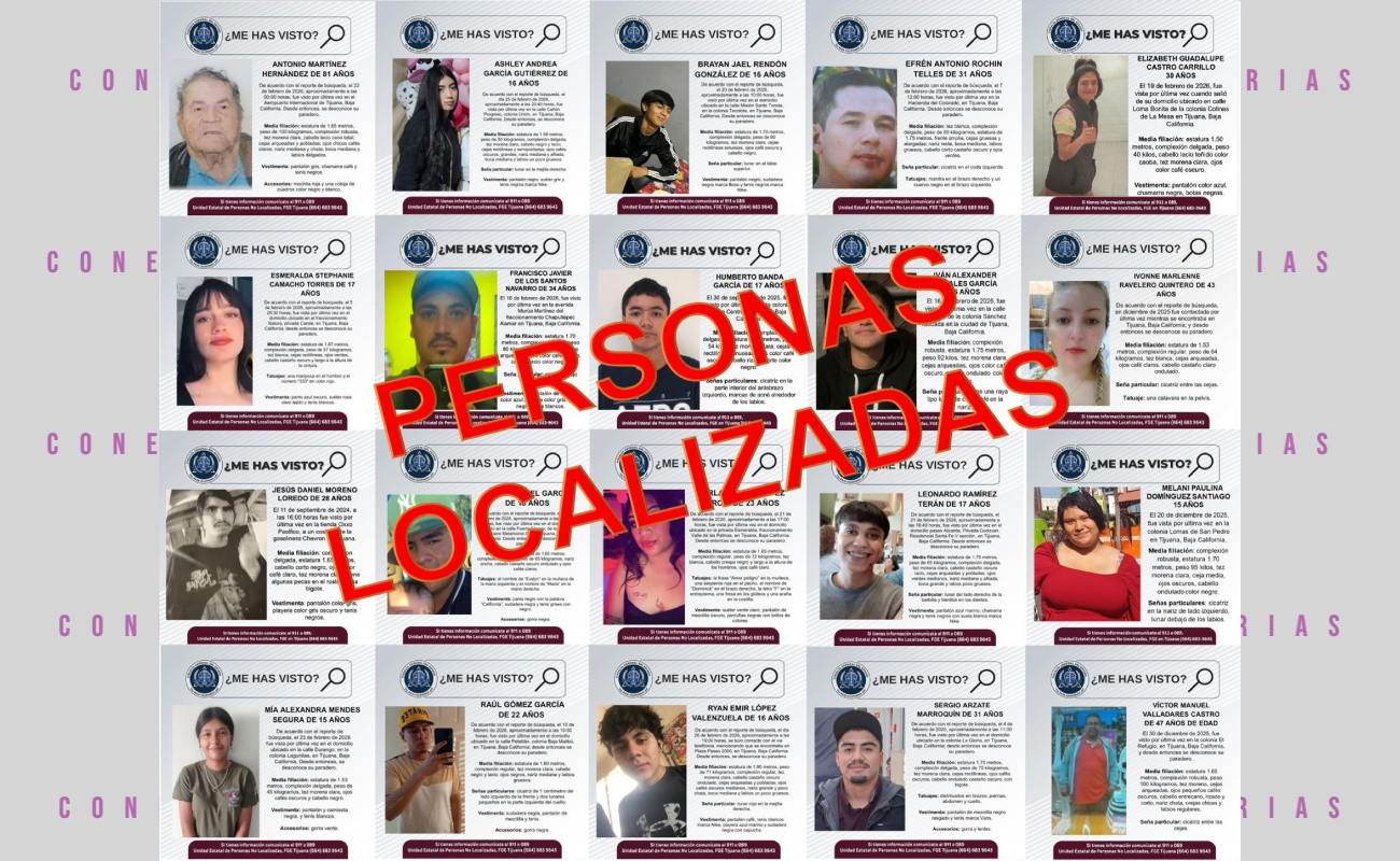 Localiza Fiscalía BC a 20 personas reportadas como desaparecidas